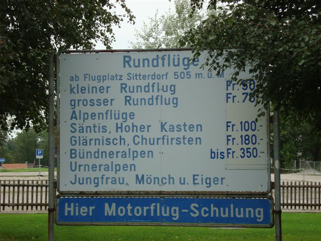 Preise Flughafen Sitterdorf